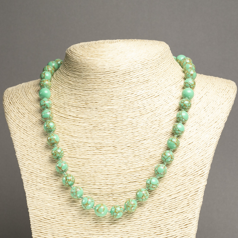 Necklace Imperial Jasper Green (pressed) smooth round bead, diameter 10mm+-, length 45cm+