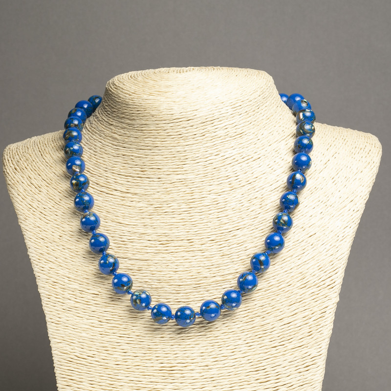 Necklace Imperial Jasper Blue (pressed) smooth round bead, diameter 10mm+-, length 45cm+
