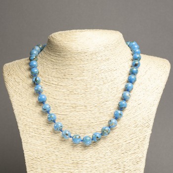 Blue Imperial Jasper (Pressed) Necklace, Smooth Round Bead, Diameter 10mm+-, Length 45cm+