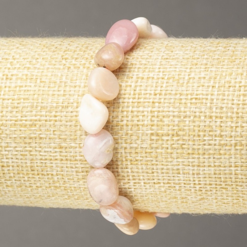 Pink Opal Bracelet, Natural Stone, Tumbled, Diameter 8x9mm+-, Length 18cm+- (Stretch)