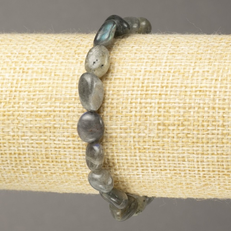 Elastic Bracelet, Labradorite, Tumbled, Diameter 9x12(+-)mm