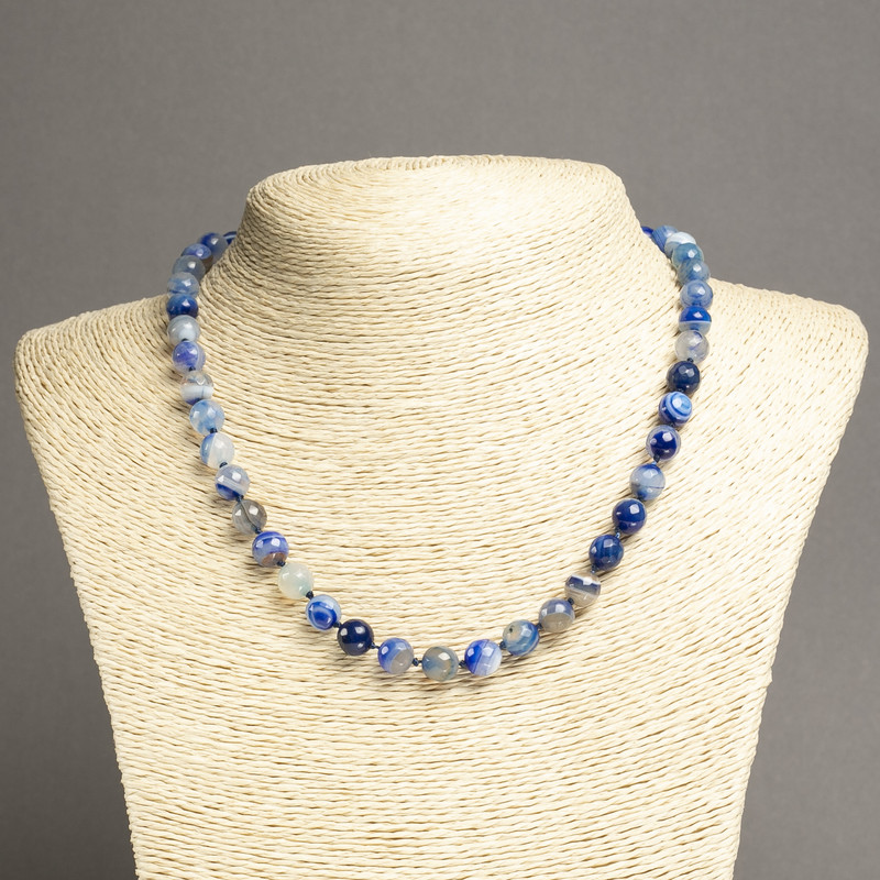 Blue Agate Necklace, Faceted Round Bead, Diameter 8mm+-, Length 45cm+