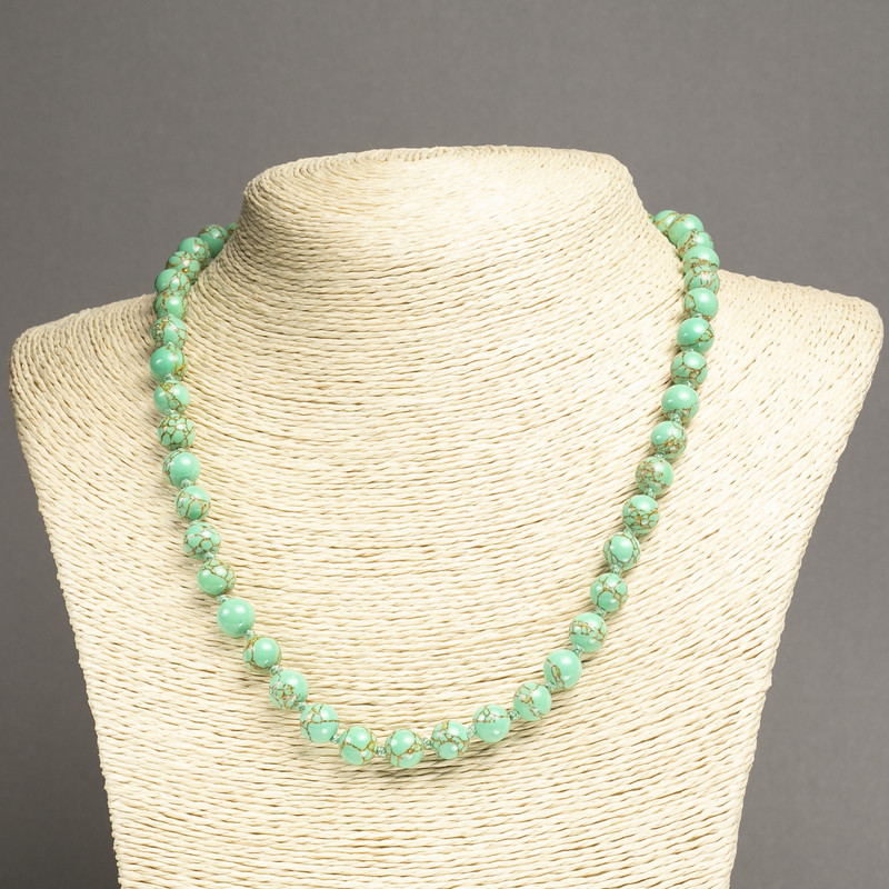 Green Imperial Jasper (Pressed) Necklace, Smooth Round Bead, Diameter 8mm+-, Length 45cm+