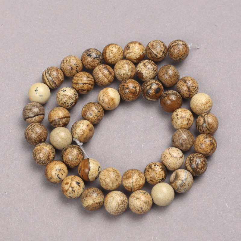 Picture Jasper Smooth Round Bead Natural Stone Beads on Fishing Line, diameter 8mm +/-, length 39cm+