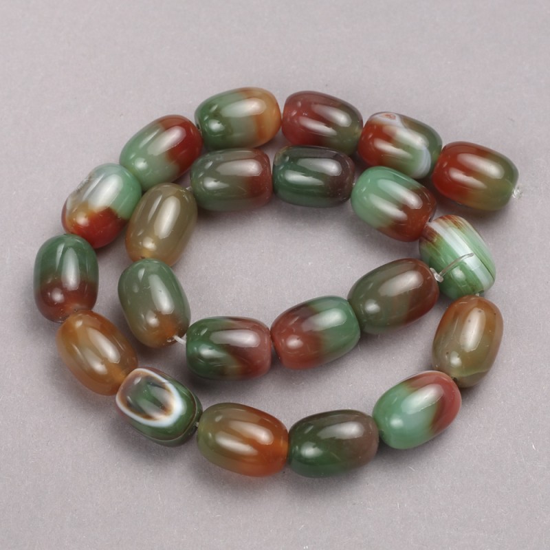 Brazilian Agate Stone Beads on Thread, Smooth Barrel, Diameter 17x13mm +/-, Length 38cm +