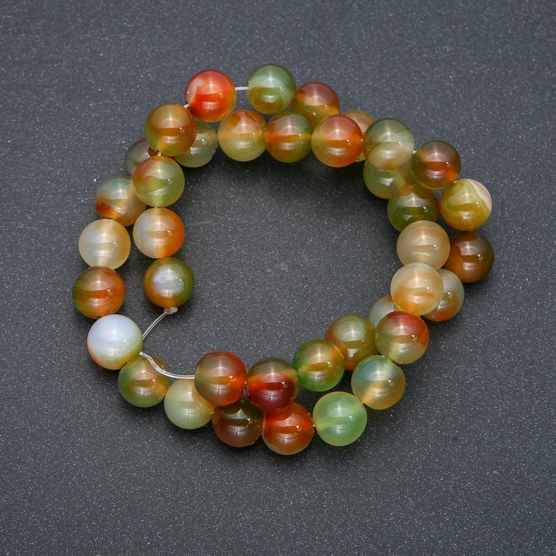 Brazilian Agate Stone Beads on Thread, Smooth Round, Diameter 8mm, Length 38cm