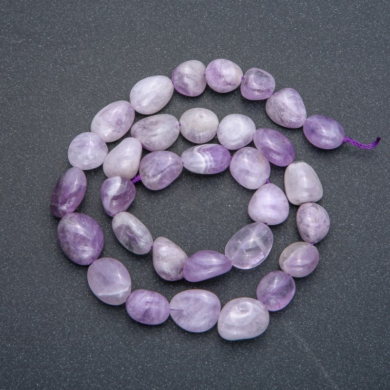 Natural Amethyst Stone Beads on Thread, Tumbled, Diameter 14x10mm, Length 40cm +