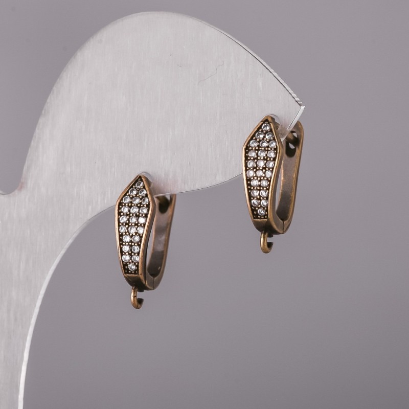Rhinestone Earring Hooks, Bronze Metal Colour, 17x14x5mm, Price per Pair