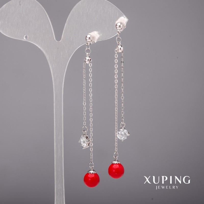 Xuping Earrings with White Stones and Majorca Pearls 8x80mm Rhodium