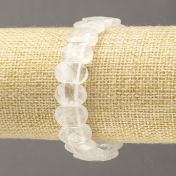 Elastic Bracelet Natural Rock Crystal Stone, Faceted Bead, Diameter 14x9.5mm+