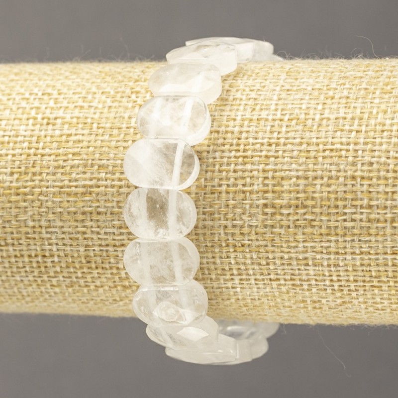 Elastic Bracelet Natural Rock Crystal Stone, Faceted Bead, Diameter 14x9.5mm+