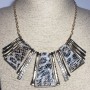 Necklace Eco Leather Gold-Tone Metal and Rhinestones, Length 42-50cm +