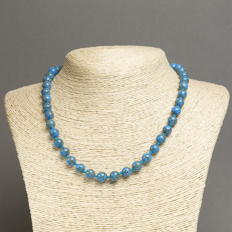 Necklace Imperial Jasper Sky Blue (pressed) smooth round beads, diameter 8mm+/-, length 45cm+