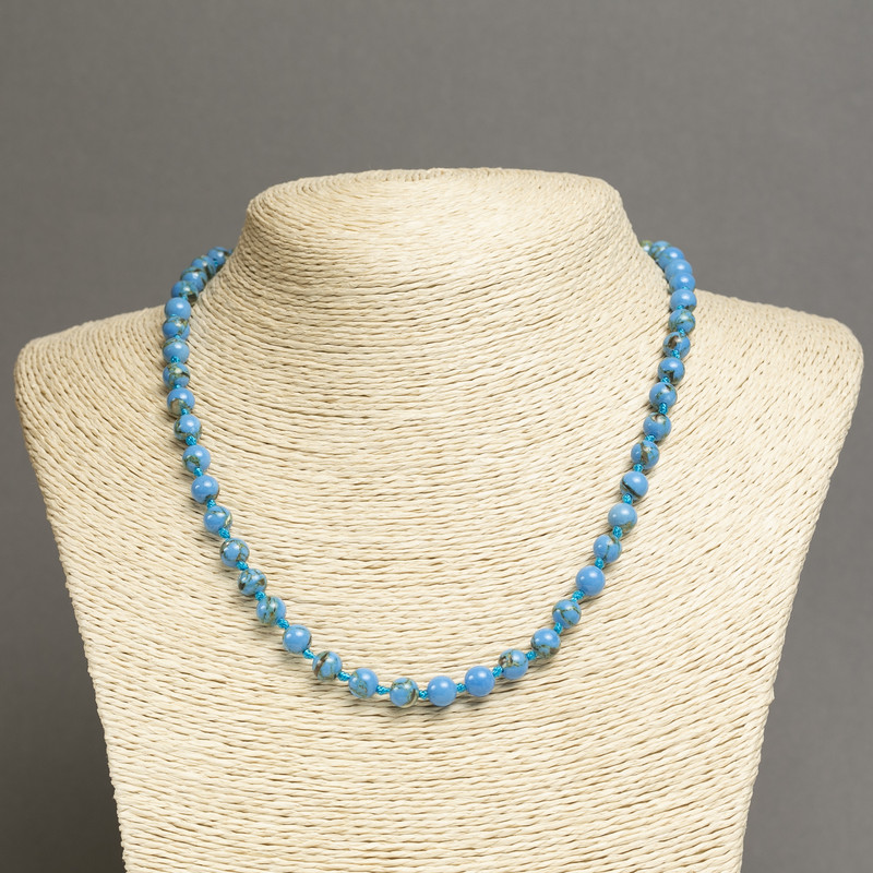 Necklace Imperial Jasper Sky Blue (pressed) smooth round beads, diameter 6mm+/-, length 45cm+