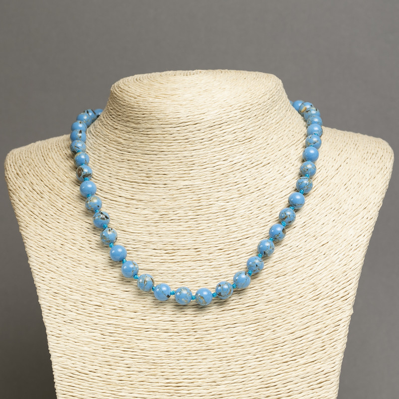 Imperial Sky-Blue Jasper Necklace (Pressed) Smooth Round Bead, Diameter 8mm+/-, Length 45cm+