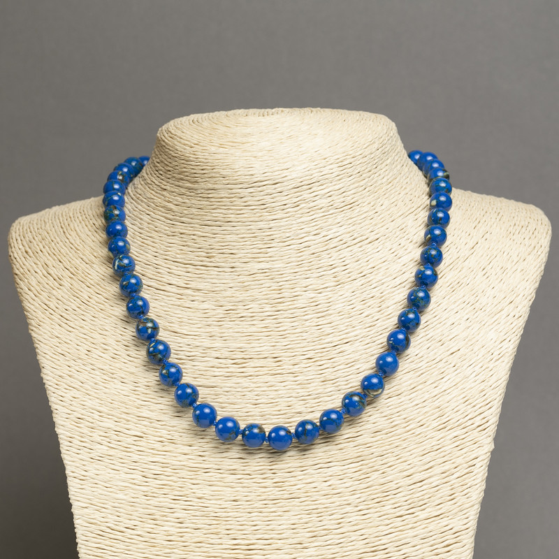 Necklace Imperial Jasper Blue (pressed) smooth round beads, diameter 6mm+/-, length 45cm+
