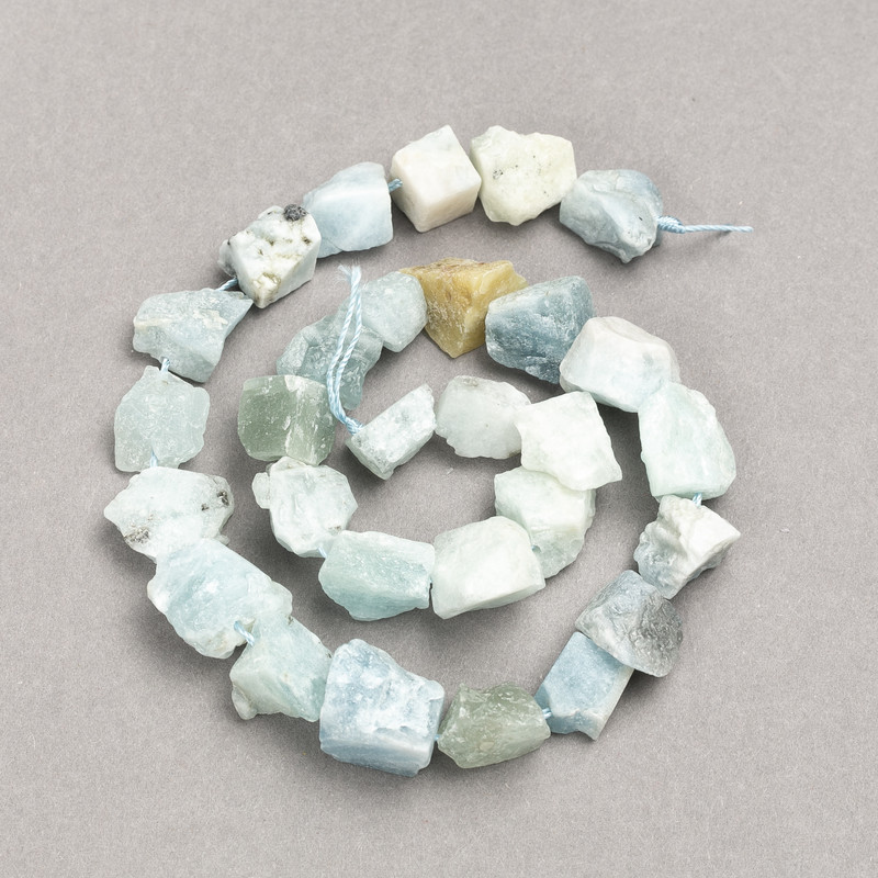 Beads on Thread Raw Stone Larimar Tumbled, diameter 16x12(+-)mm, length 41cm