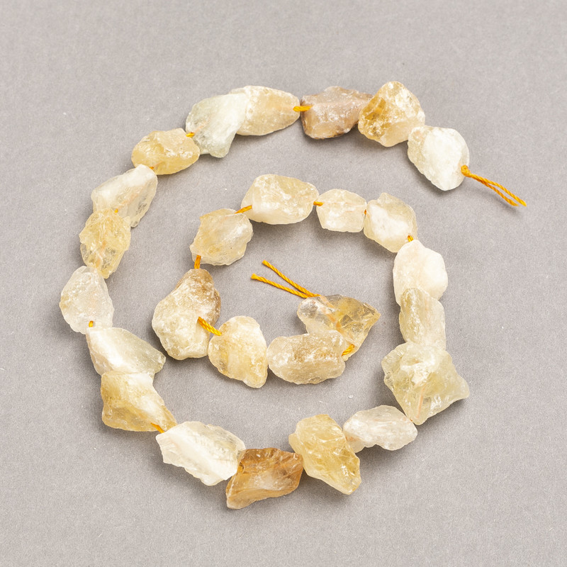 Beads on Thread Raw Stone Citrine Tumbled, diameter 16x12(+-)mm, length 41cm