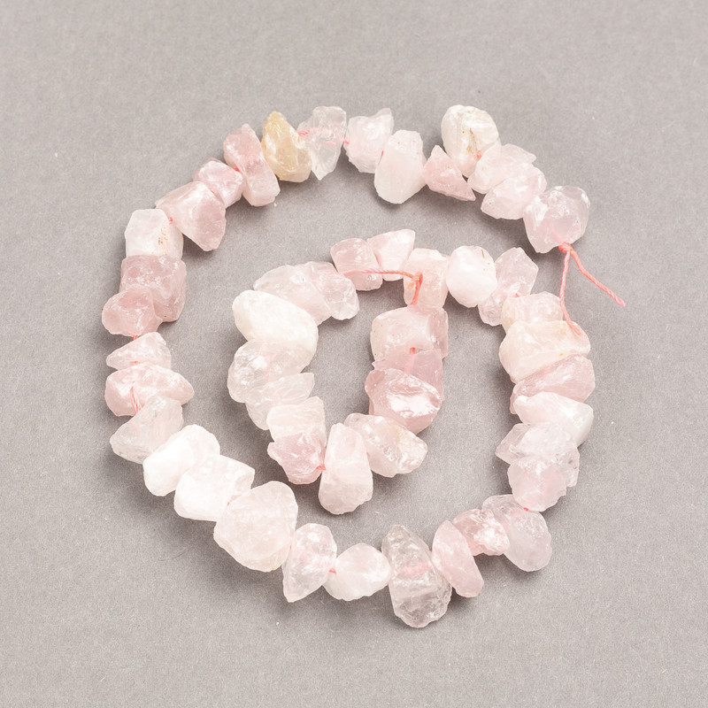 Beads on Thread Raw Stone Rose Quartz Tumbled, diameter 13x8(+-)mm, length 41cm