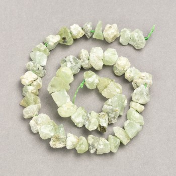 Beads on Thread Raw Stone Prehnite Tumbled, diameter 13x8(+-)mm, length 41cm