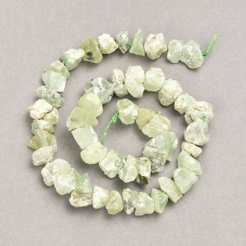 Beads on Thread Raw Stone Prehnite Tumbled, diameter 13x8(+-)mm, length 41cm