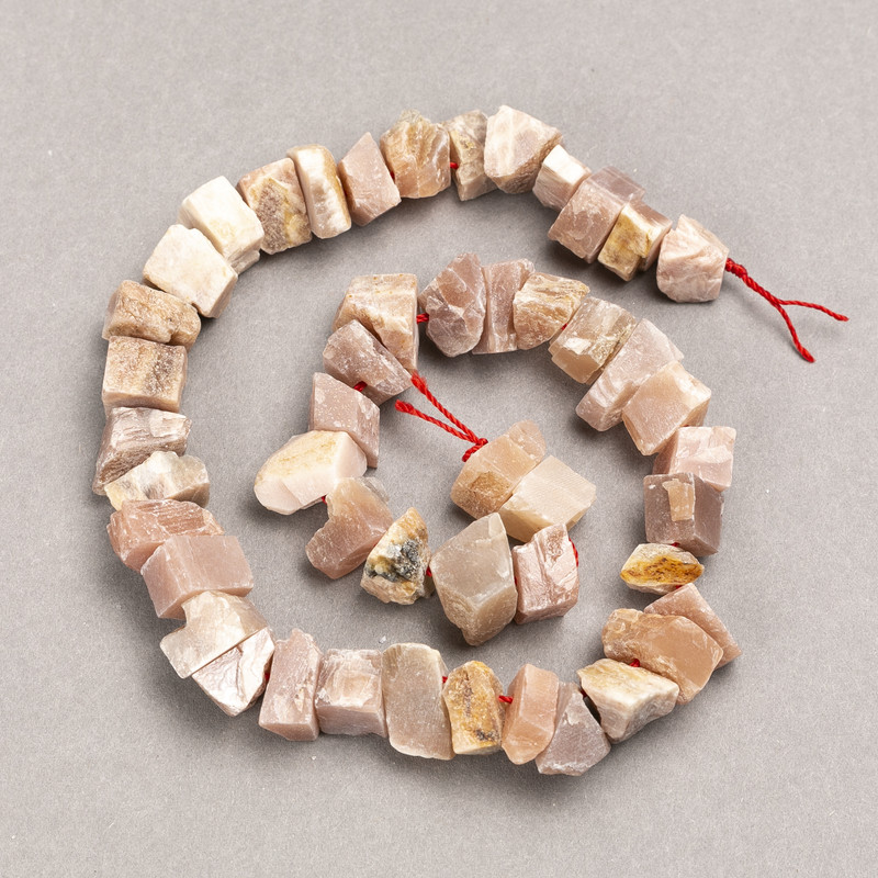 Beads on Thread Raw Stone Selenite Tumbled, diameter 13x8(+-)mm, length 41cm