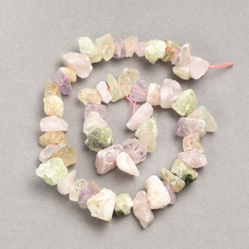 Beads on a strand, raw stone, Assorted Rose Quartz + Citrine + Prehnite, tumbled nuggets, diameter 13x8(+/-)mm, length 41cm