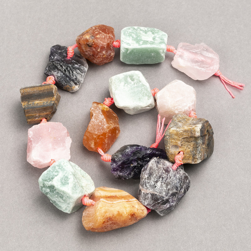 Raw Stone Beads Assorted on a String, Tumbled, Diameter 20x25(+-)mm, Length 42cm