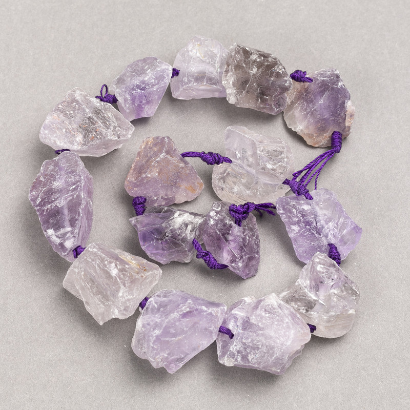 Raw Amethyst Nugget Beads on Strand, Tumbled, Diameter 20x29(+-)mm, Length 42cm