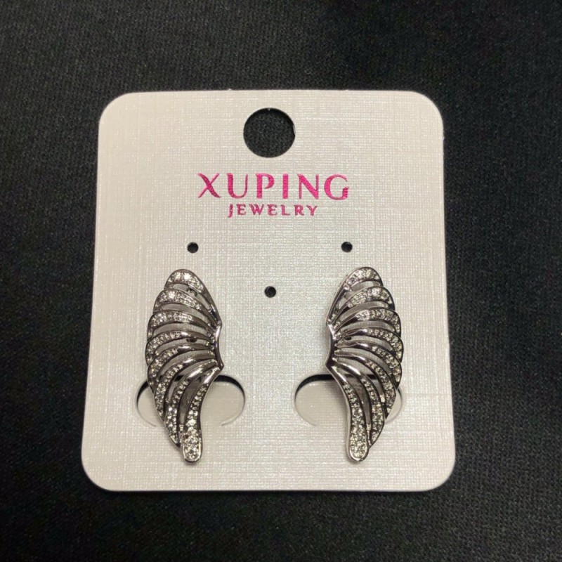 Xuping Rhodium Earrings with White Rhinestones, diameter 23x10mm +