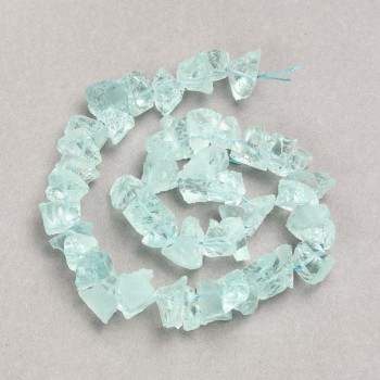 Beads on a Thread, Raw Stone Tinted Blue Quartz Tumbled, Diameter 13x10(+-)mm, Length 41cm
