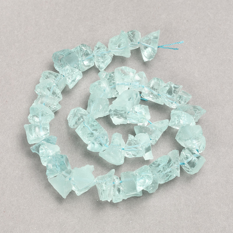 Beads on a Thread, Raw Stone Tinted Blue Quartz Tumbled, Diameter 13x10(+-)mm, Length 41cm