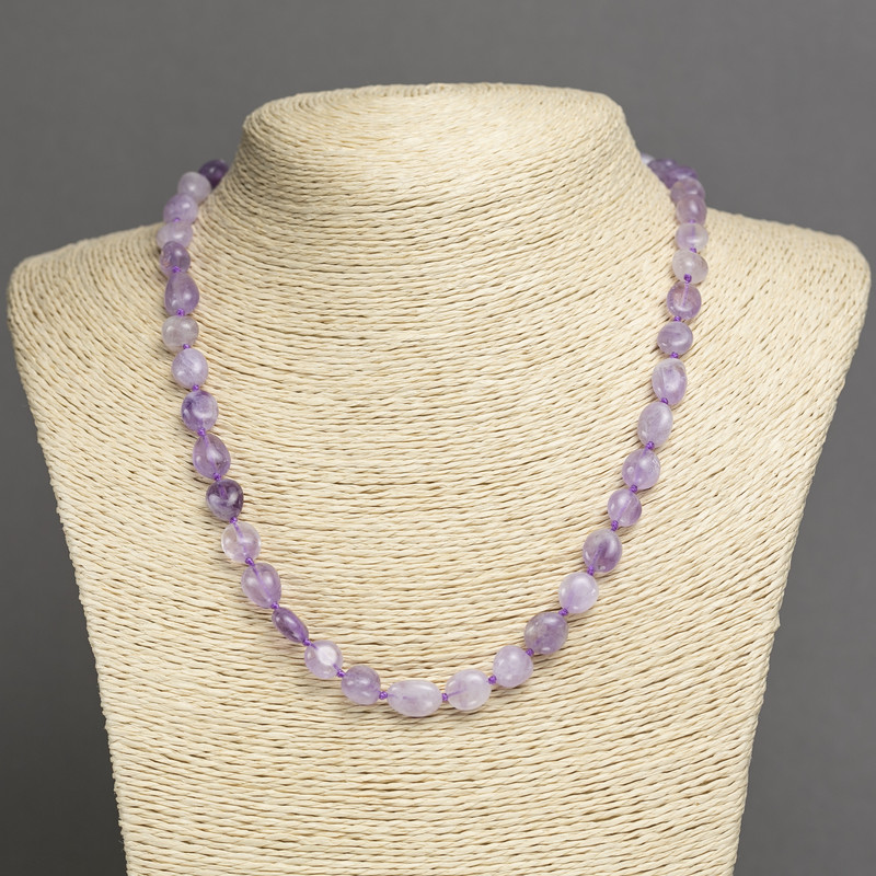 Necklace of Natural Amethyst Stone Tumbled, Diameter 8x6mm, Length 45cm+