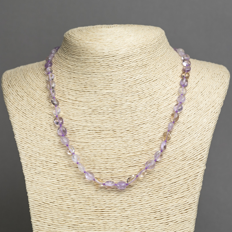 Necklace of Natural Amethyst Stone Tumbled, Diameter 7x6mm+-, Length 45cm+