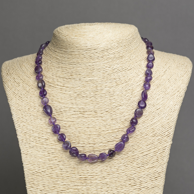 Natural Stone Amethyst Necklace, Tumbled, Diameter 10x7mm+-, Length 45cm+
