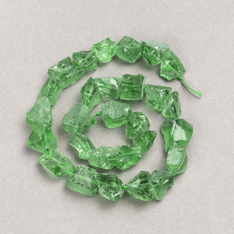 Beads on Thread, Raw Stone Tinted Green Quartz, Tumbled, Diameter 13x10(+-)mm, Length 41cm