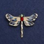 Dragonfly Brooch, Gold-Tone Metal, Enamel and Rhinestones, 44x60mm +