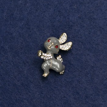 Bunny Brooch, Gold-Tone Metal, Enamel and Rhinestones, 24x21mm +