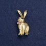 Bunny with Bow Brooch, Gold-Tone Metal, Enamel and Rhinestones, 45x20mm +