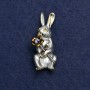 Bunny with Flower Brooch, Gold-Tone Metal, Enamel and Rhinestones, 50x22mm +