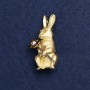 Bunny with Flower Brooch, Gold-Tone Metal, Enamel and Rhinestones, 50x22mm +