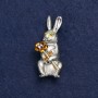 Bunny with Flower Brooch, Silver-Tone Metal, Enamel and Rhinestones, 50x22mm +