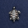 Turtle Brooch, Silver-Tone Metal and Rhinestones, 40x23mm +