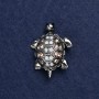 Turtle Brooch, Silver-Tone Metal and Rhinestones, 40x23mm +