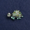 Turtle Brooch, Silver-Tone Metal, Enamel and Rhinestones, 40x23mm +