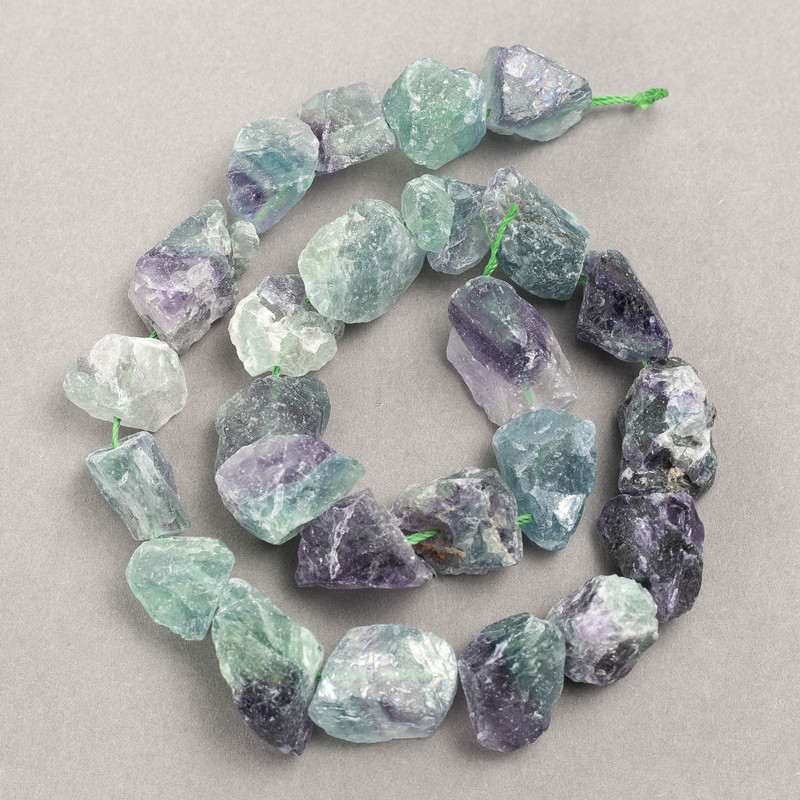 Beads on Thread, Raw Fluorite Nuggets, Diameter 14x12(+-)mm, Length 41cm