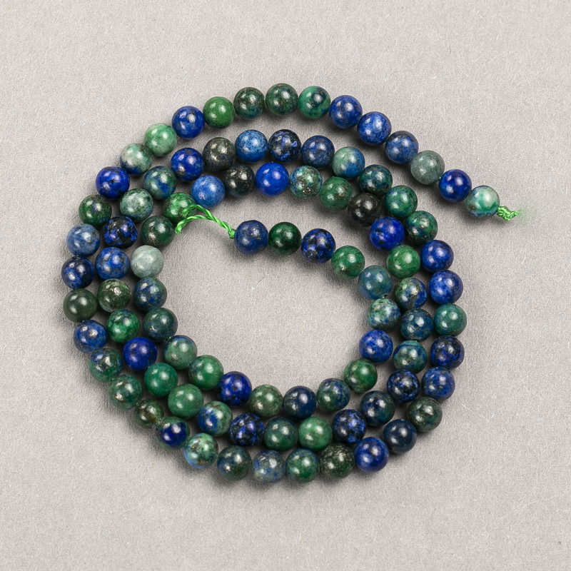 Beads on Thread, Natural Azurite Smooth Round, Diameter 4.5mm +/-, Length 39cm +