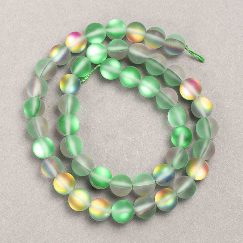 Opal Glass Beads on Thread, Smooth Round, Grey-Green Matte, Diameter 8mm +/-, Length 39cm +
