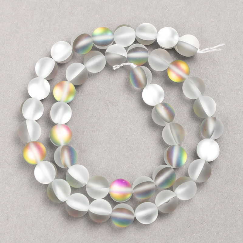 Opal Glass Beads on Thread, Smooth Round, Light Grey Matte, Diameter 8mm +/-, Length 39cm +