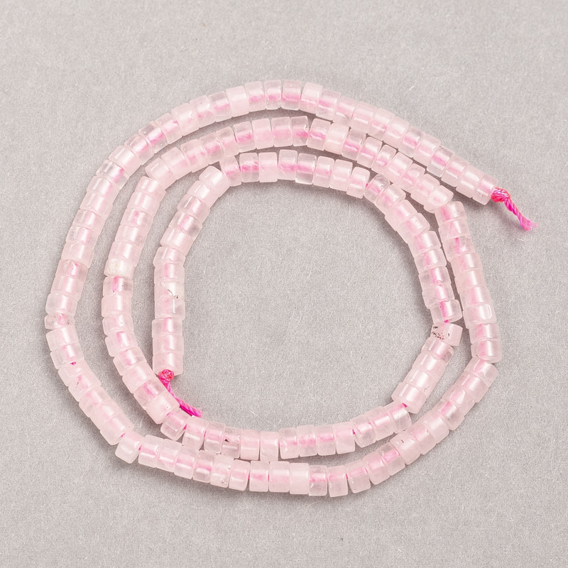 Beads on a Thread Natural Stone Rose Quartz Rondelle, Diameter 4x2.5mm+/-, Length 38cm+/-